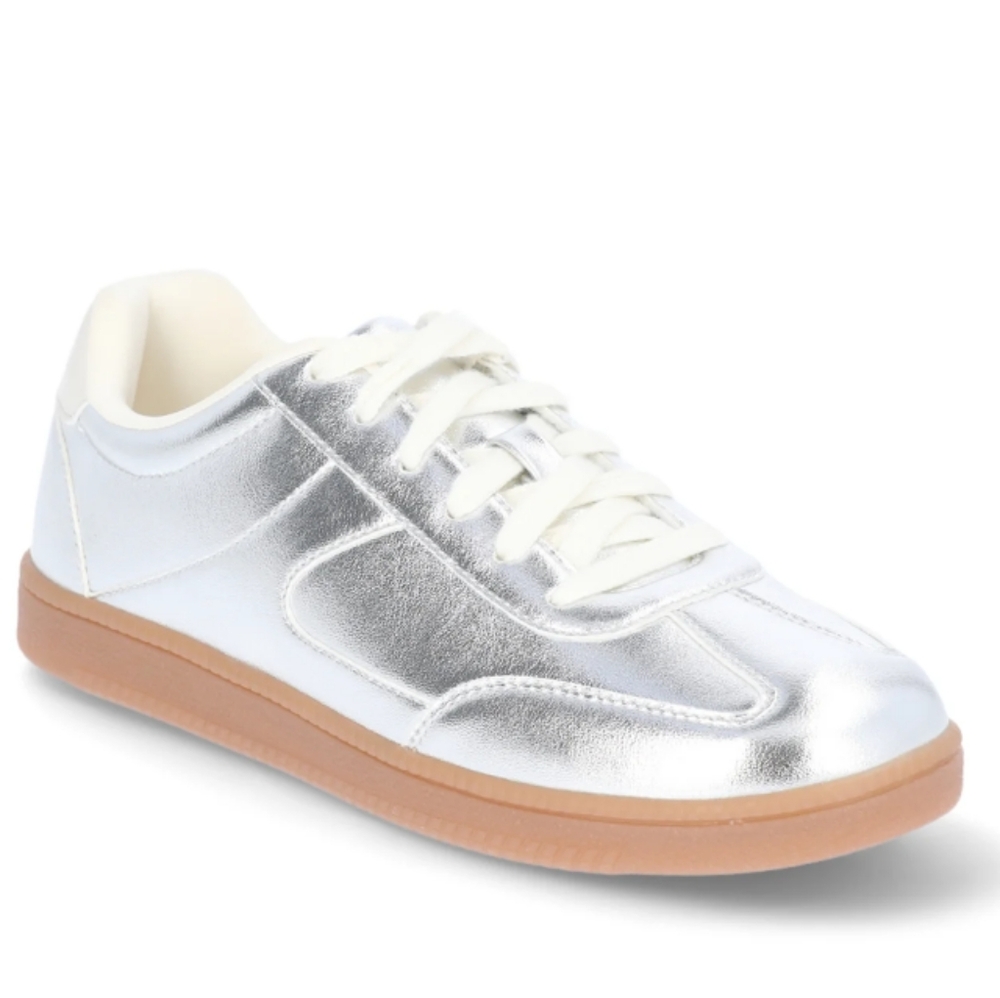 Woman's Lace Up Sports Sneakers Silver   NWT